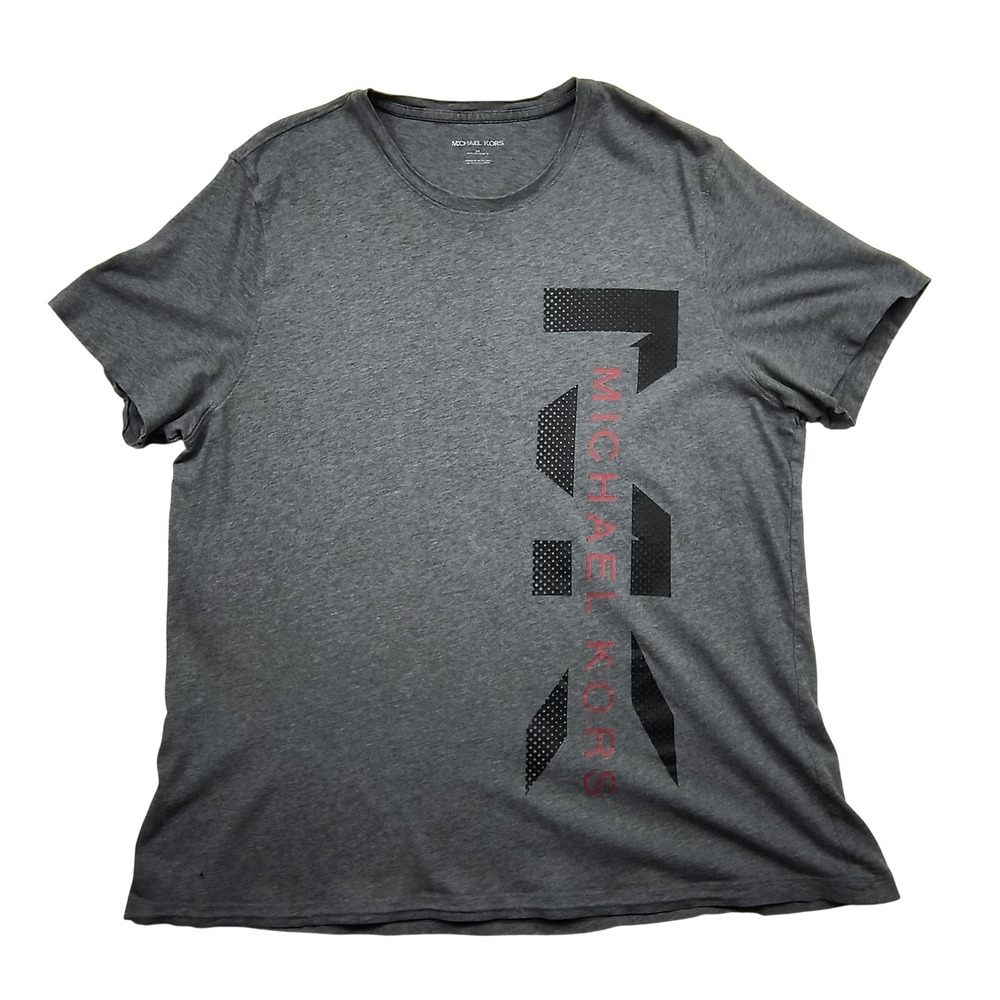 Michael Kors Mens Graphic T-Shirt Gray XL Slim Fit Short Sleeve Cotton Blend